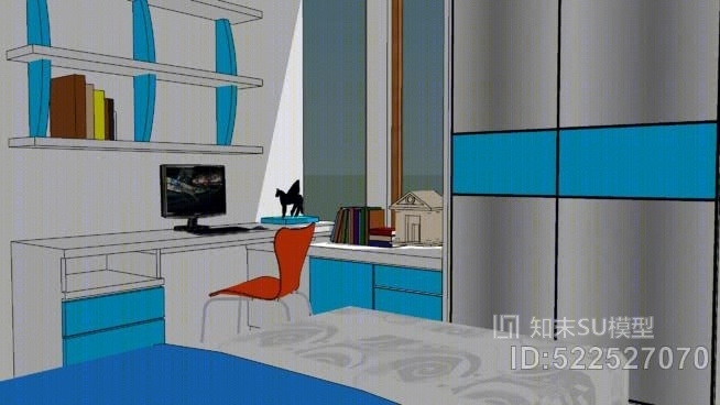 女孩的卧室（蓝色）。SU模型下载【ID:522527070】
