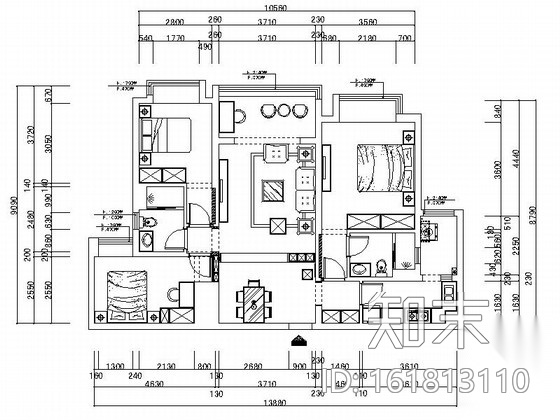 [银川]工业园区简欧三居室雅居装修施工图（含效果及模型...cad施工图下载【ID:161813110】