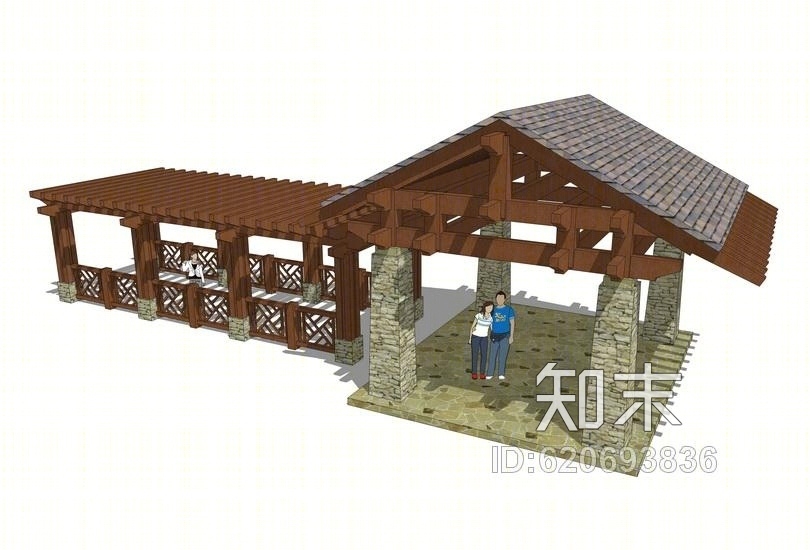 中式廊架SU模型下载【ID:620693836】