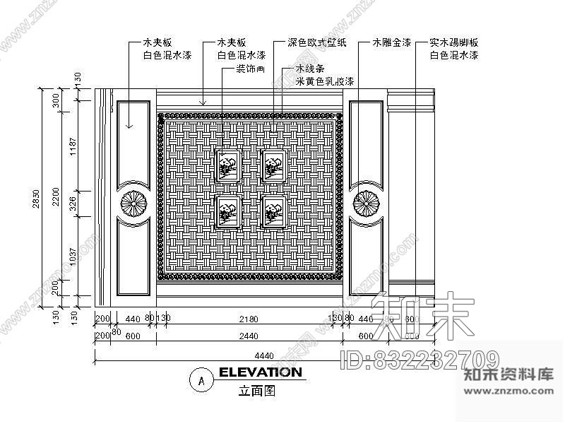 图块/节点欧式背景墙立面施工图下载【ID:832232709】
