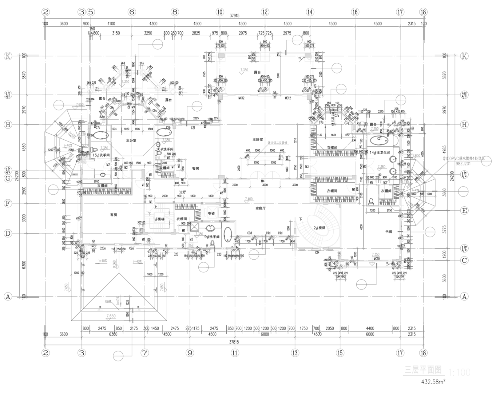 3层独栋欧式风格别墅建筑设计（包含CAD）施工图下载【ID:149894195】