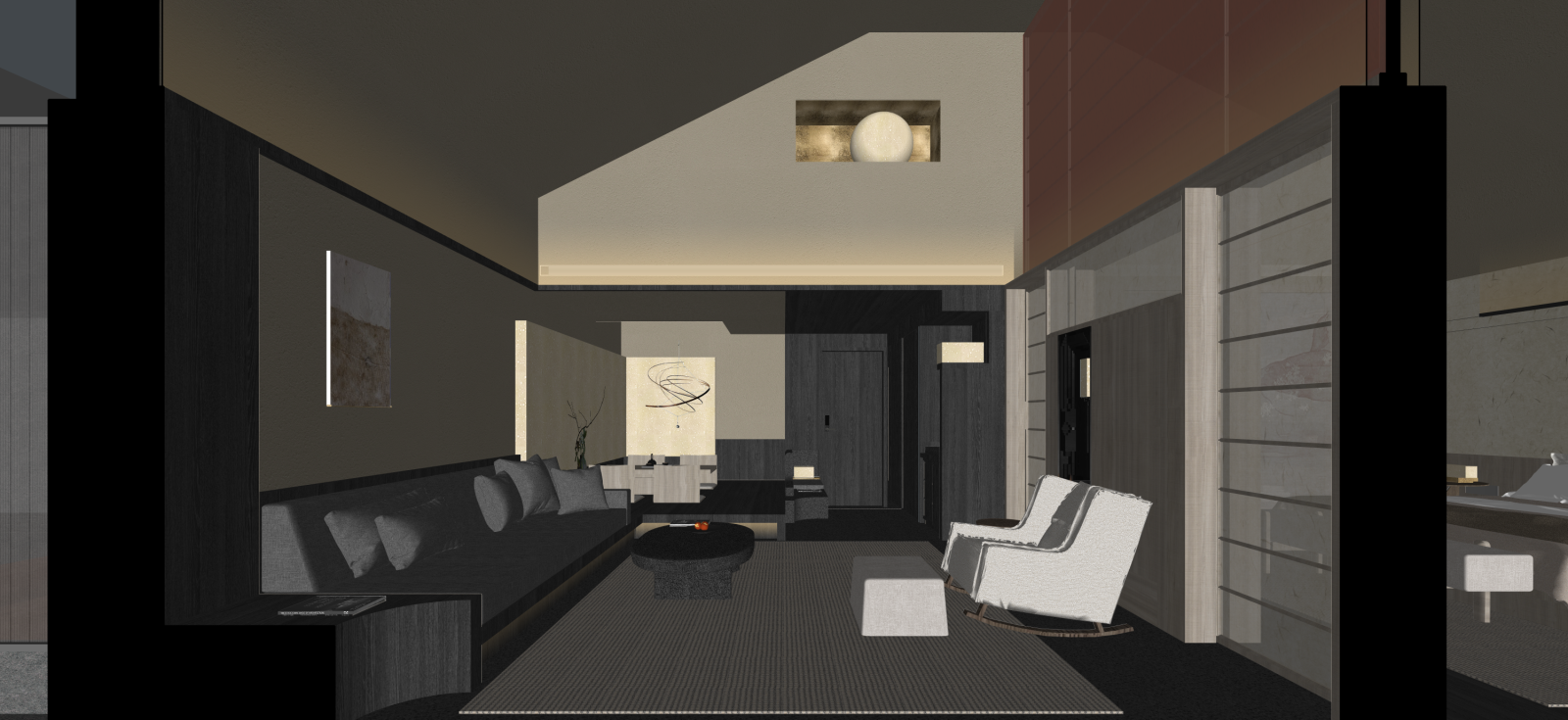 现代挑空客厅SU模型下载【ID:1222251533】