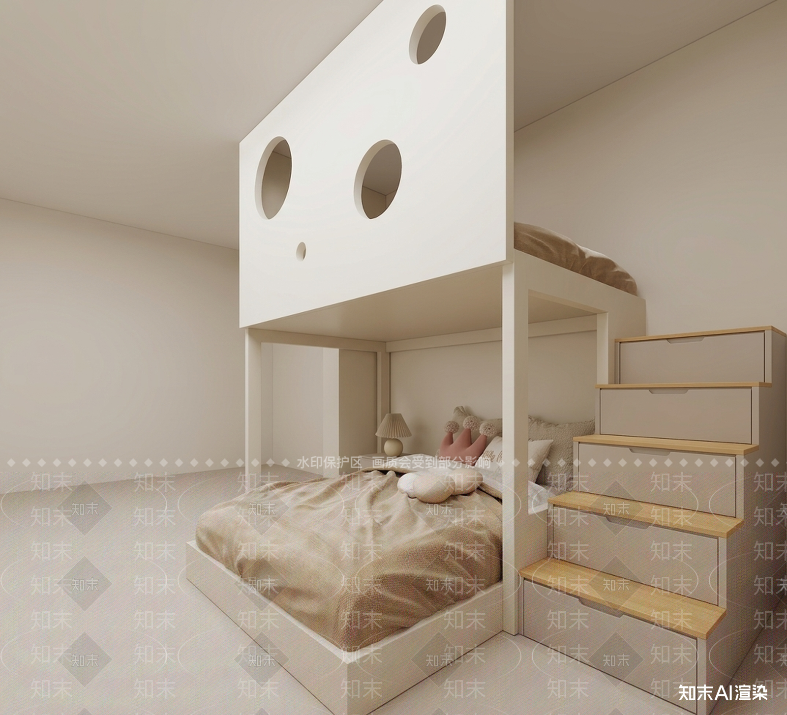 带楼梯的高架储物床上下床3D模型下载【ID:1227379344】