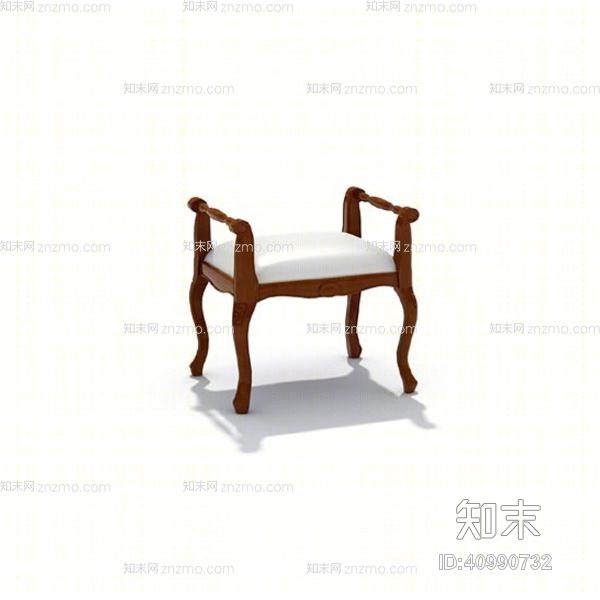 欧式简约白色布艺凳子3D模型下载【ID:40990732】