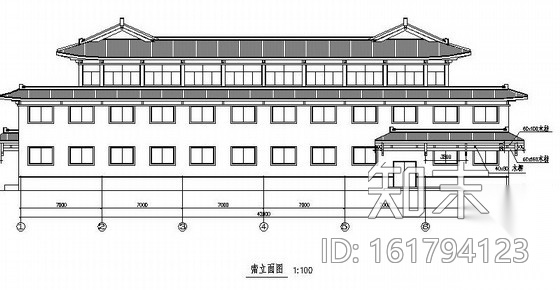 [江苏]某中式风格洗浴中心外立面装修施工图cad施工图下载【ID:161794123】