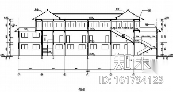 [江苏]某中式风格洗浴中心外立面装修施工图cad施工图下载【ID:161794123】