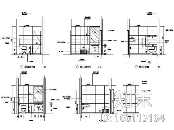 残疾人卫生间立面cad施工图下载【ID:166115164】
