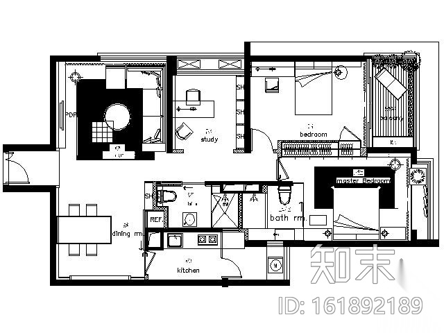 [安徽]100㎡三居样板房施工图（含效果）施工图下载【ID:161892189】