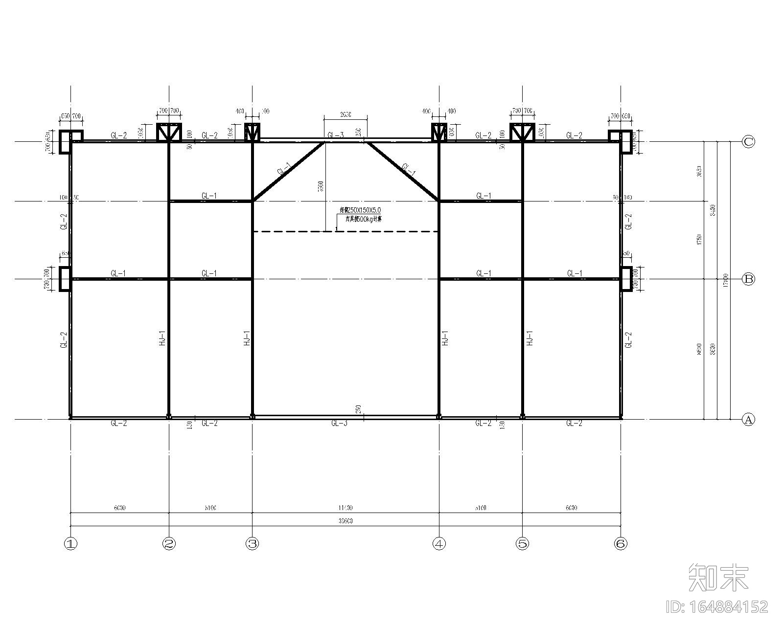 四川某售楼部钢结构桁架全套施工图（CAD）施工图下载【ID:164884152】