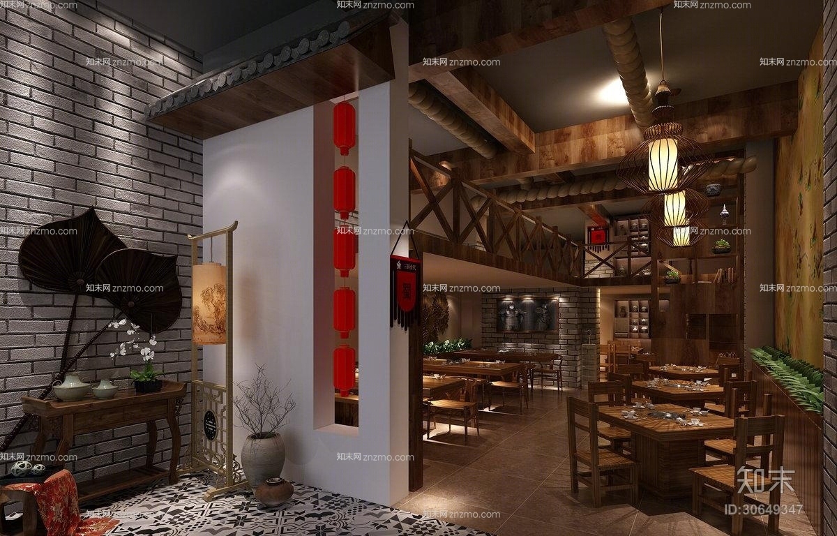 传统中式木艺餐桌椅组合3D模型下载【ID:30649347】