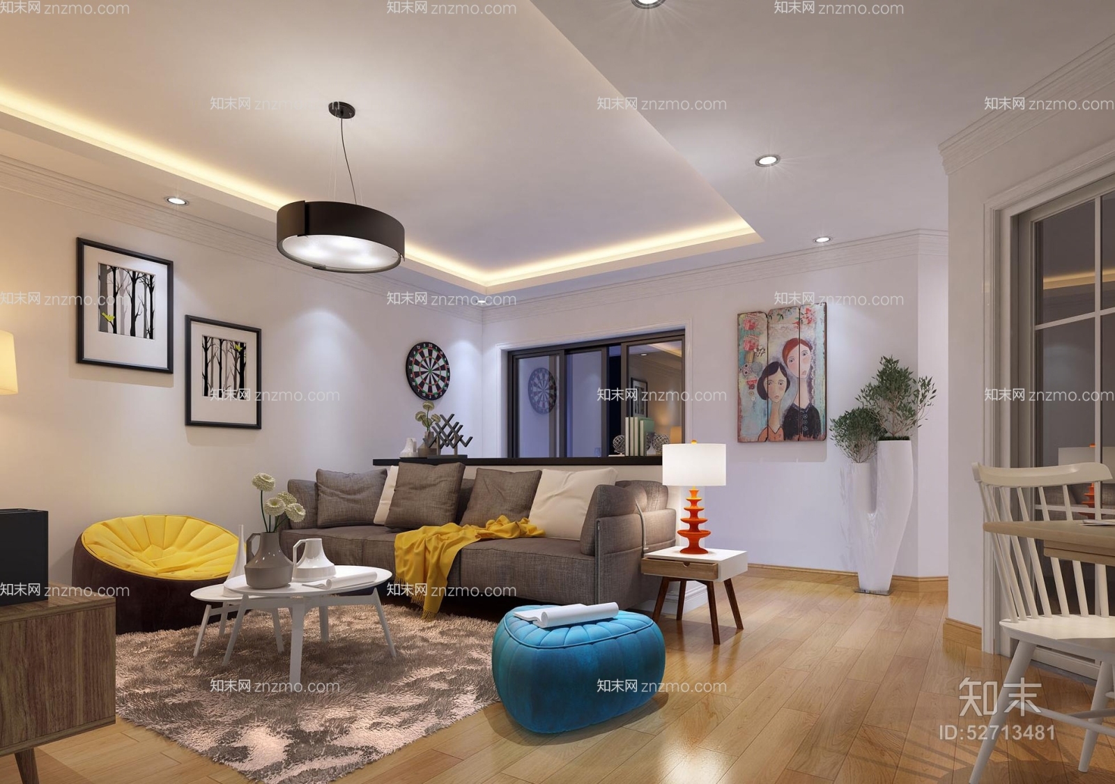 现代黑色铁艺吊灯3D模型下载【ID:52713481】