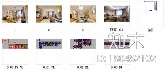 [芜湖]精致生活时尚简约两居室样板间CAD装修施工图（含...cad施工图下载【ID:180482102】