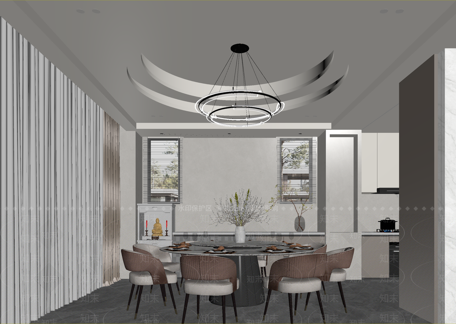 现代家居餐厅3D模型下载【ID:1215140334】