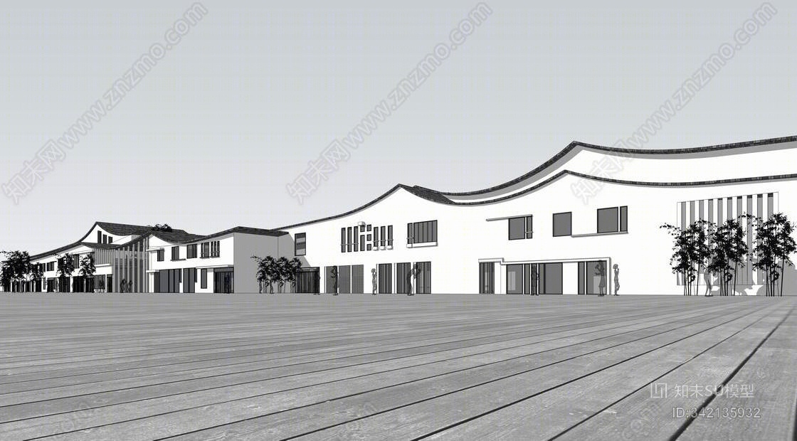 新中式岭南风商业街SU模型下载【ID:342135932】