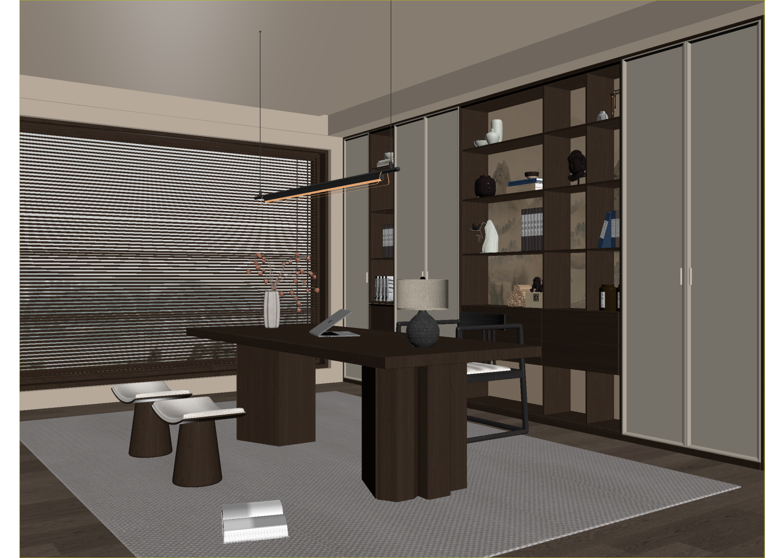 新中式书房3D模型下载【ID:1215154736】
