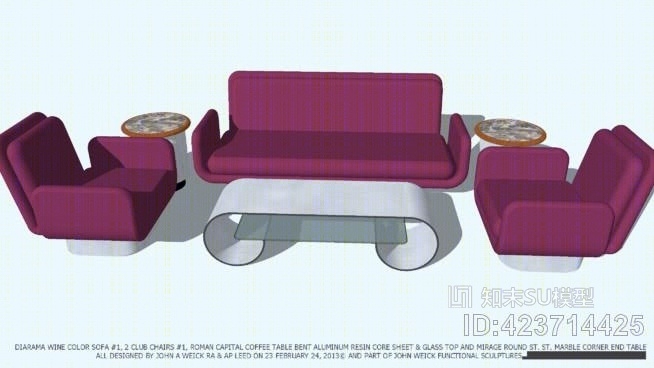 葡萄酒颜色沙发椅子罗马首都咖啡桌约翰SU模型下载【ID:423714425】