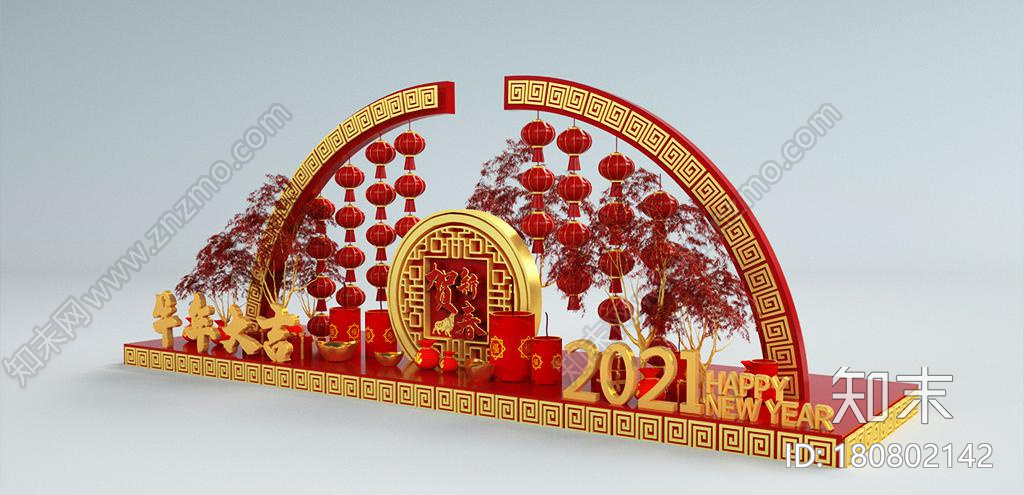 中国红色系牛年贺新春主题CG模型下载【ID:180802142】