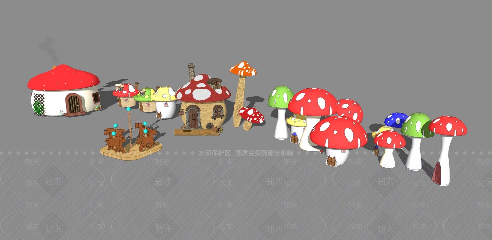 现代儿童蘑菇屋蘑菇雕塑SU模型下载【ID:170958274】