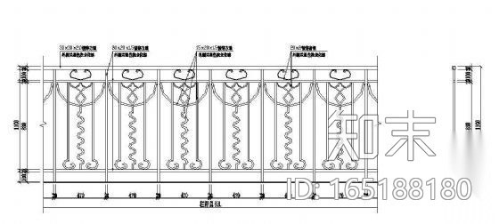 铁艺栏杆立面图cad施工图下载【ID:165188180】