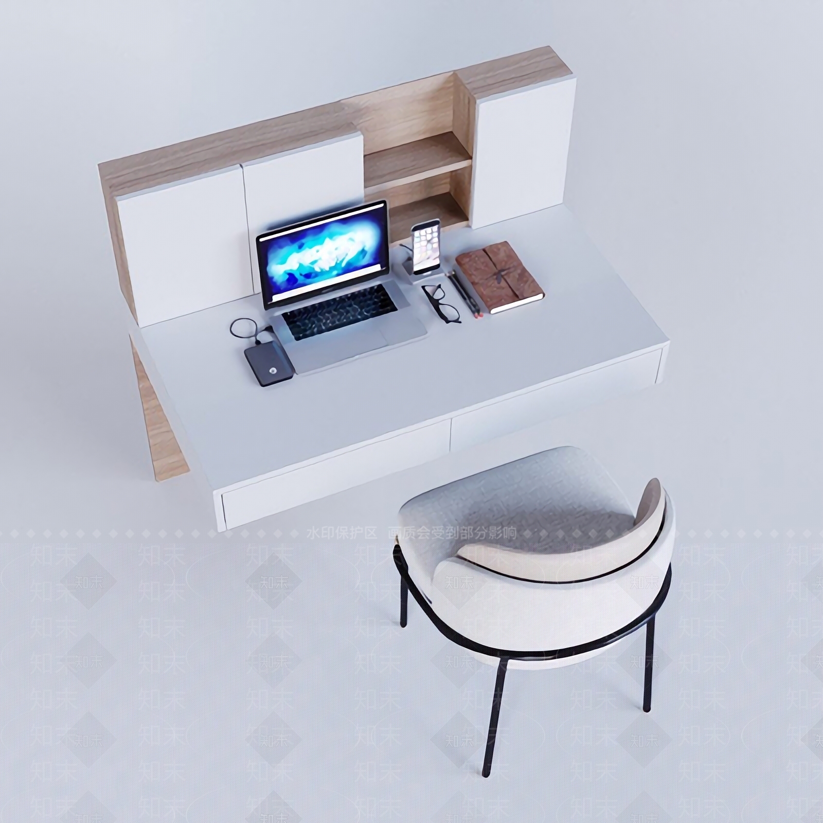 现代书桌椅组合3D模型下载【ID:1125228618】
