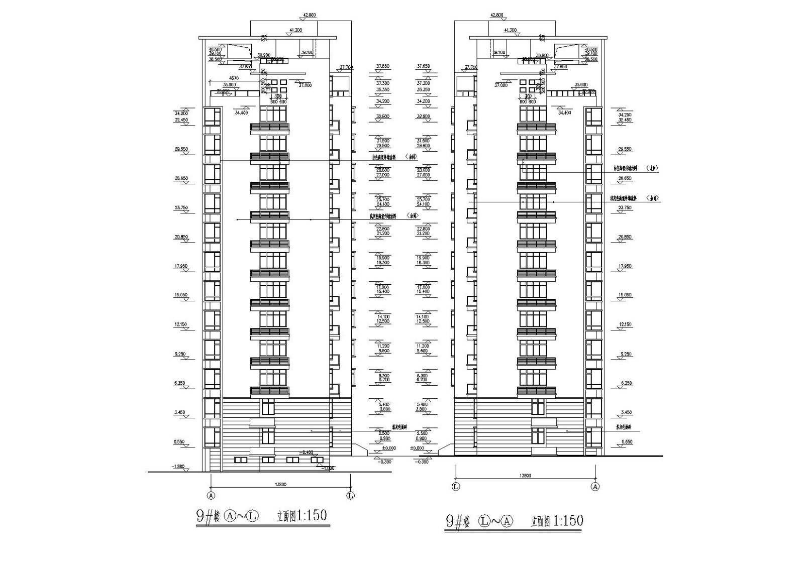 小高层一梯两户四室两厅两卫居住建筑施工图施工图下载【ID:160718159】