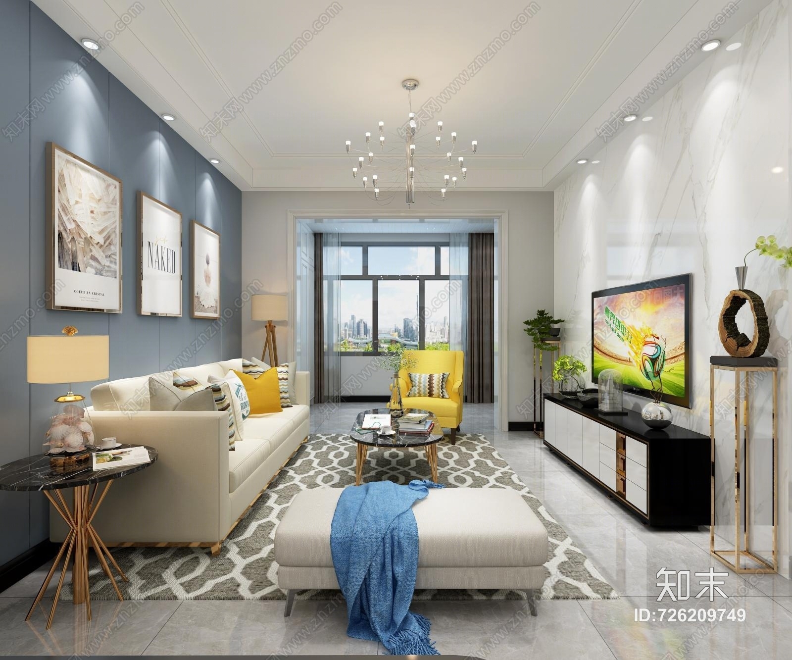 现代客餐厅沙发模型酒柜齐全3D模型下载【ID:726209749】