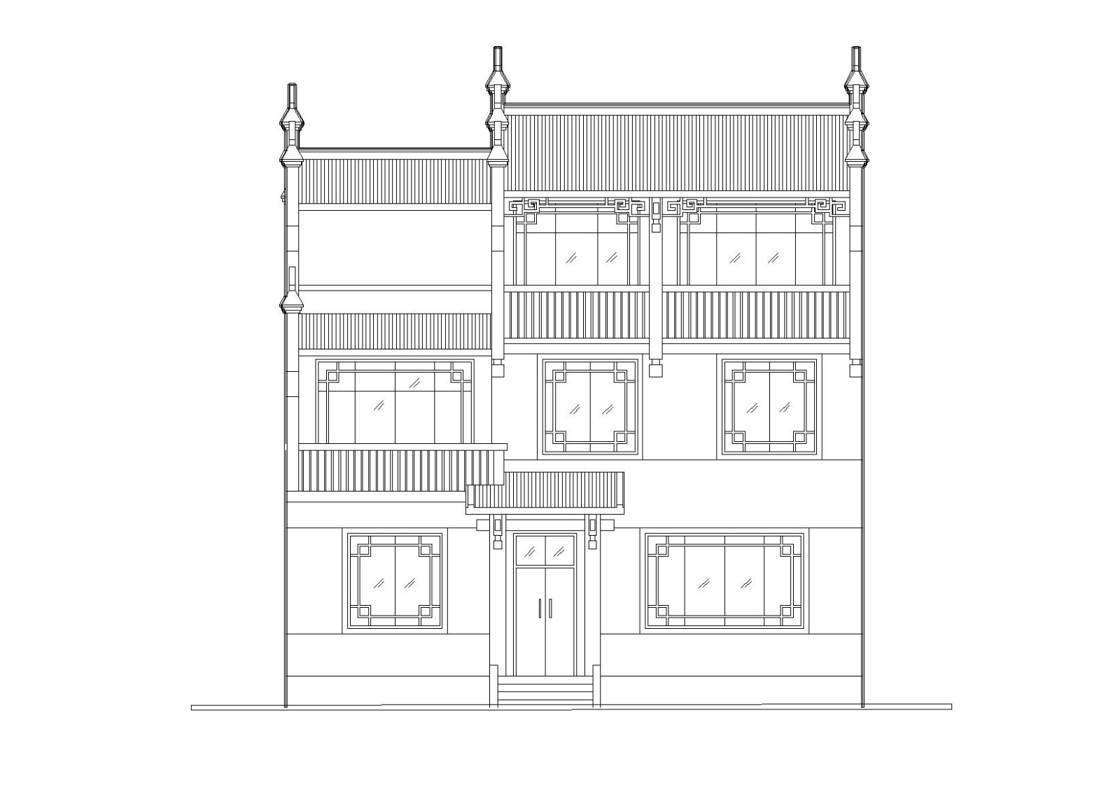 [湖南]湘西马头墙三层吊脚住宅楼建筑施工图施工图下载【ID:149889145】