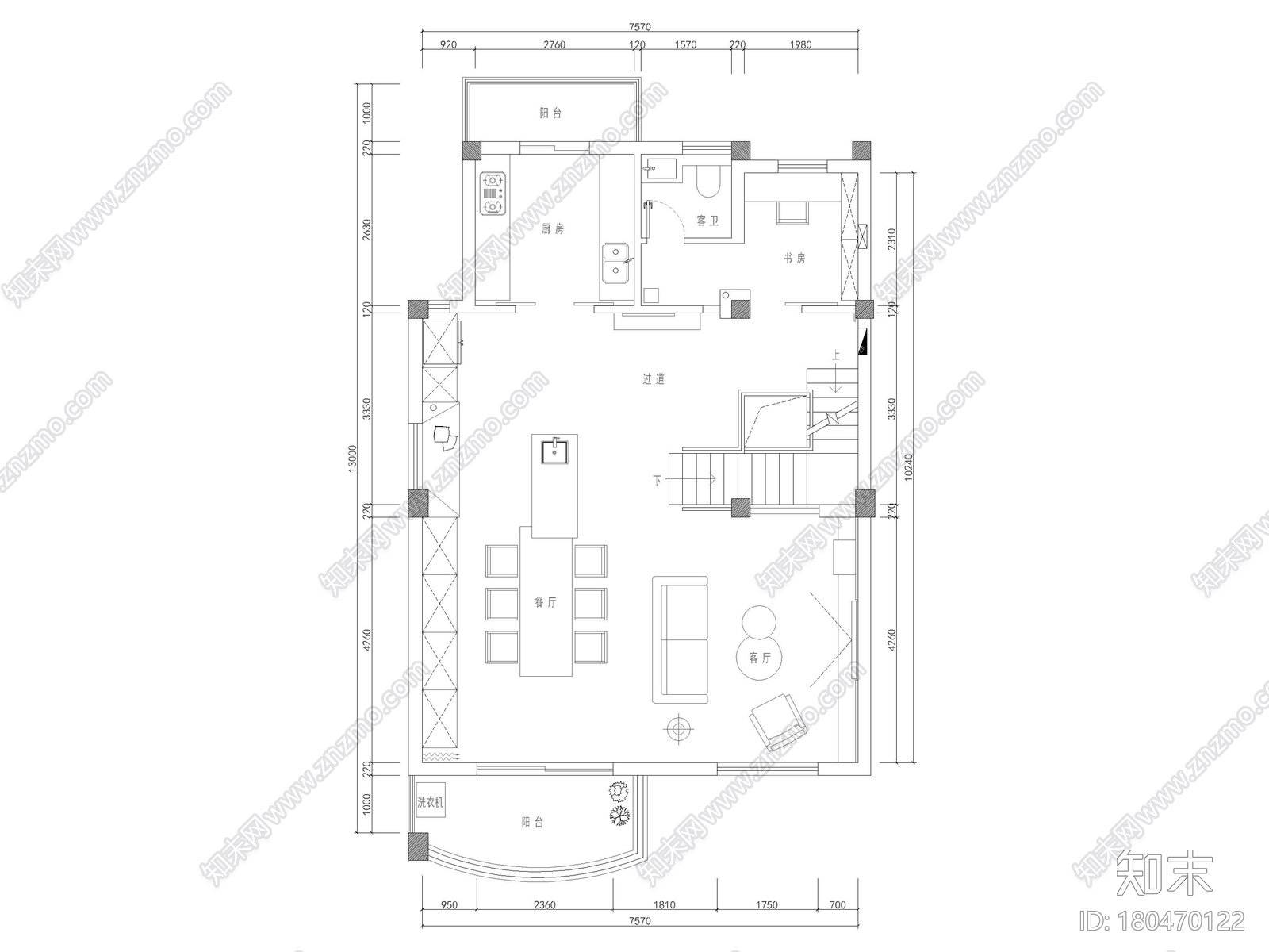 [南京]186㎡现代二居别墅装修施工图+3D模型施工图下载【ID:180470122】