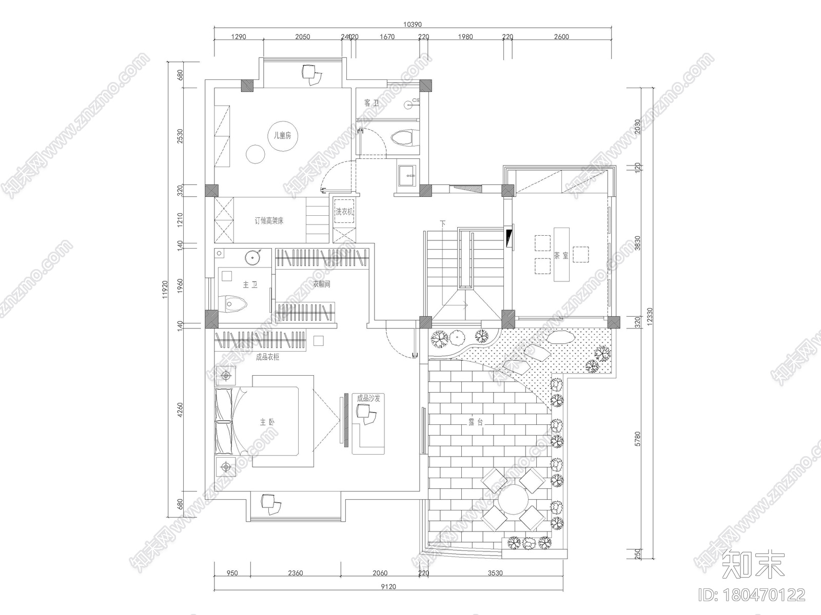 [南京]186㎡现代二居别墅装修施工图+3D模型施工图下载【ID:180470122】