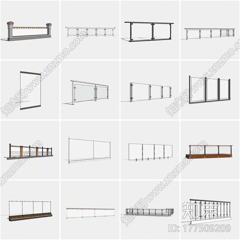 户外玻璃栏杆SU模型下载【ID:177509209】