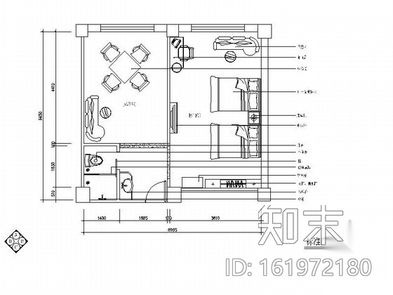 [江苏]某时尚大酒店标准间客房Ⅰ施工图cad施工图下载【ID:161972180】