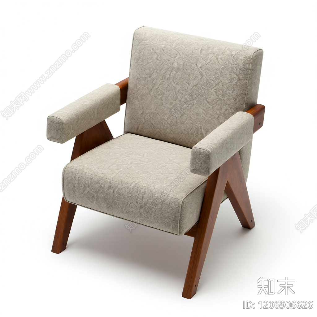 布艺木腿扶手椅3D模型下载【ID:1206906626】