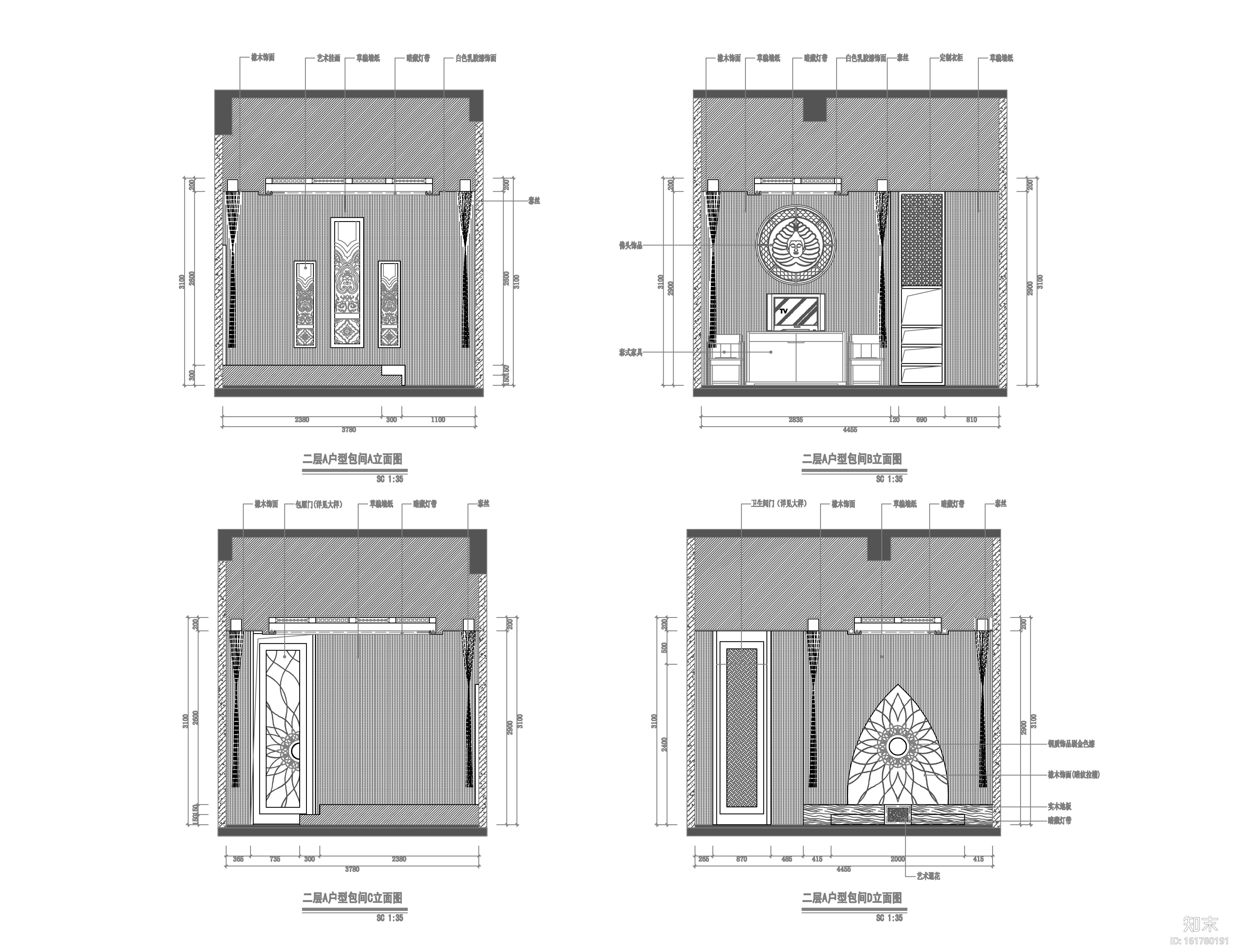 [福建]品川-铭濠泰式SPA会所装修施工图+效果图+材料表cad施工图下载【ID:161780191】