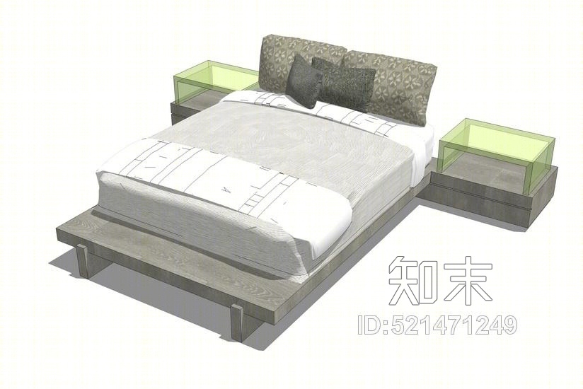 现代双人床SU模型下载【ID:521471249】