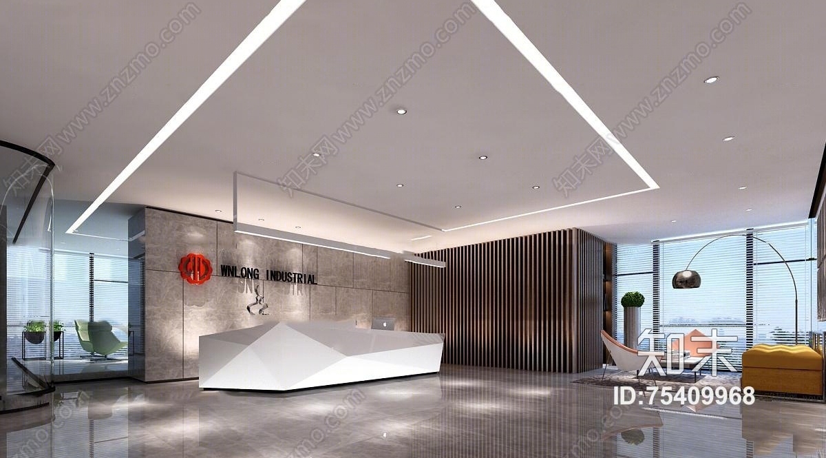 现代办公室前台3D模型下载【ID:75409968】