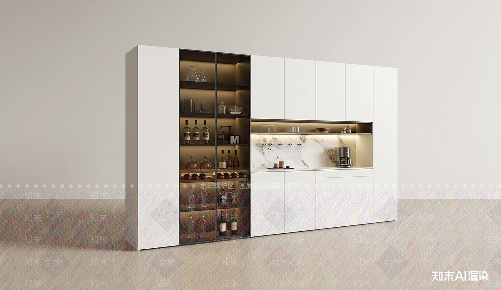 白色储物柜餐边柜3D模型下载【ID:1227330619】