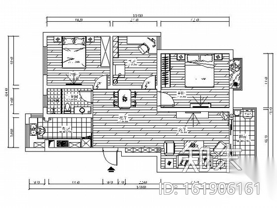现代简约三居装修图（含效果）施工图下载【ID:161906161】