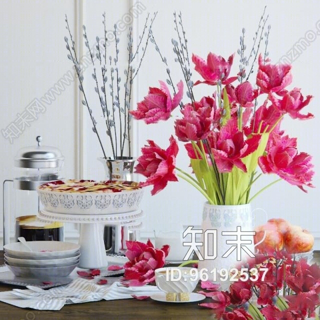 现代花瓶插花餐具组合3D模型下载【ID:96192537】