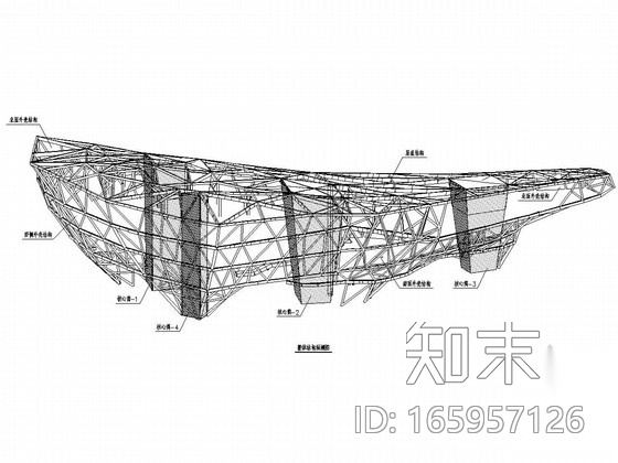 [浙江]五层筒体空间桁架结构博物馆结构图cad施工图下载【ID:165957126】