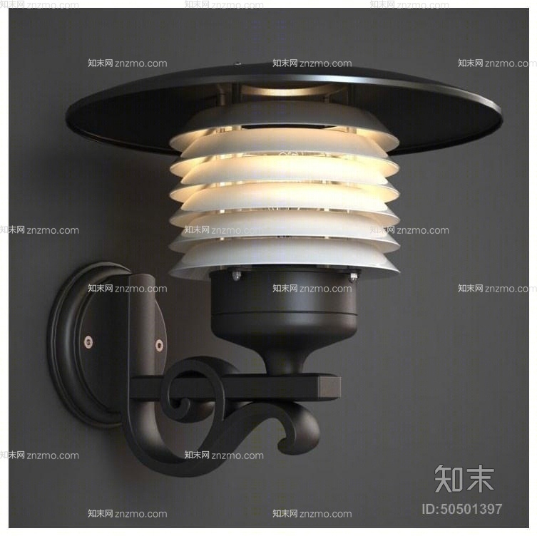 现代黑色铁艺壁灯3D模型下载【ID:50501397】