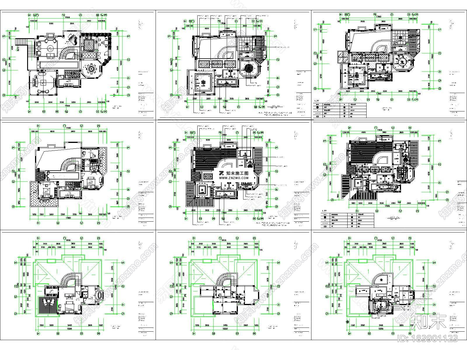 现代居住主题三层别墅CAD施工图及效果图下载cad施工图下载【ID:183901123】