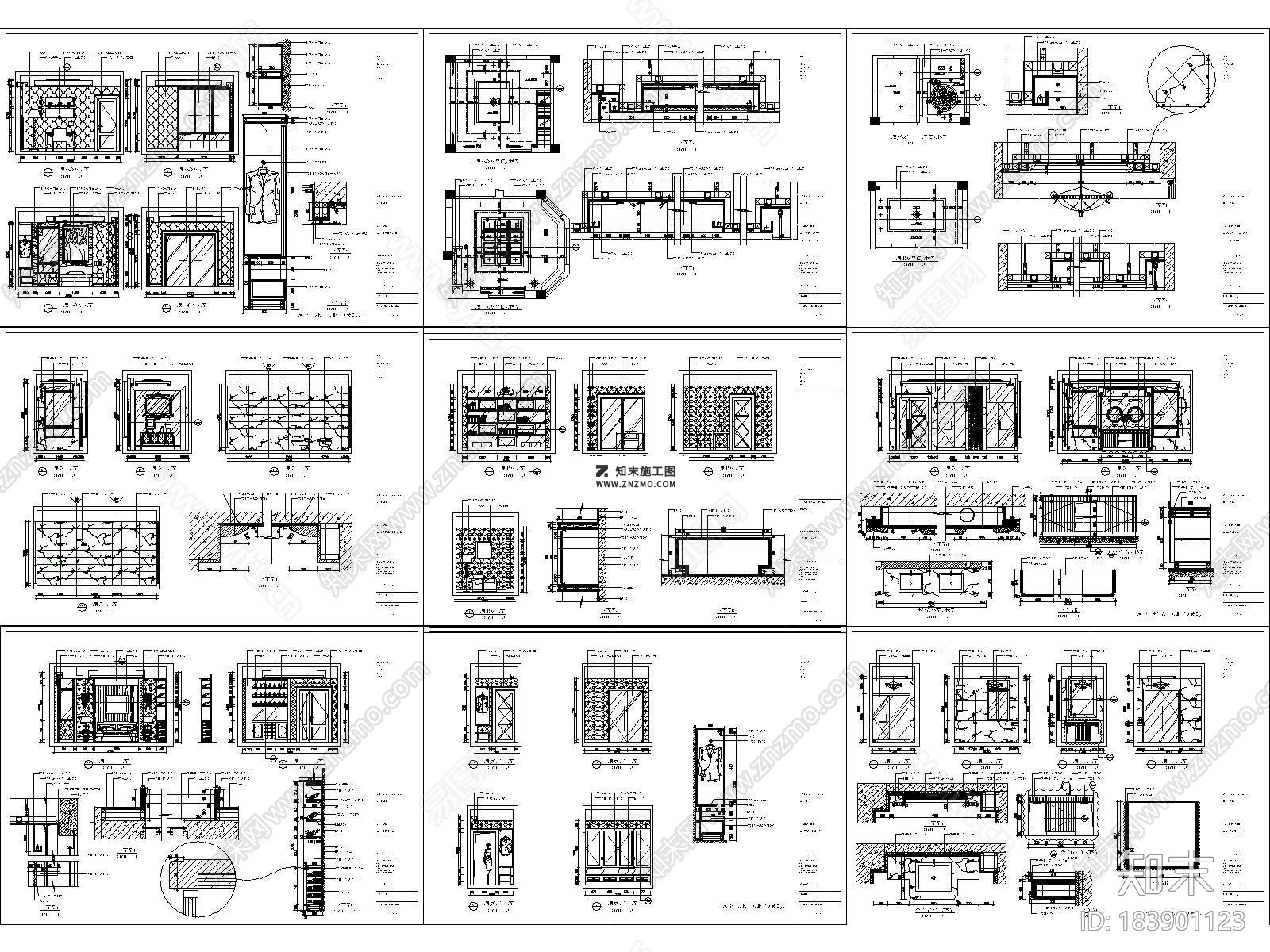 现代居住主题三层别墅CAD施工图及效果图下载cad施工图下载【ID:183901123】