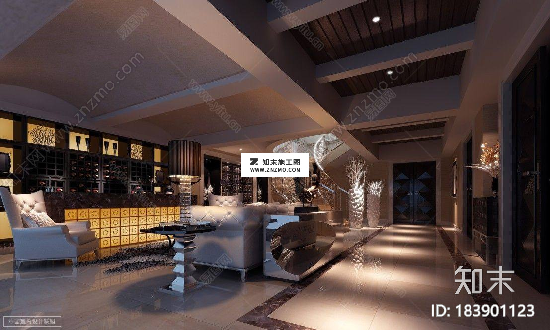 现代居住主题三层别墅CAD施工图及效果图下载cad施工图下载【ID:183901123】