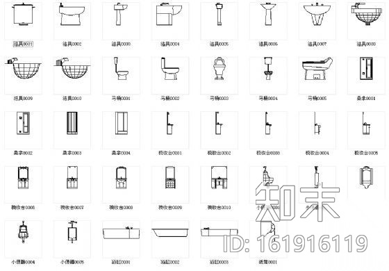 卫浴洁具图块cad施工图下载【ID:161916119】