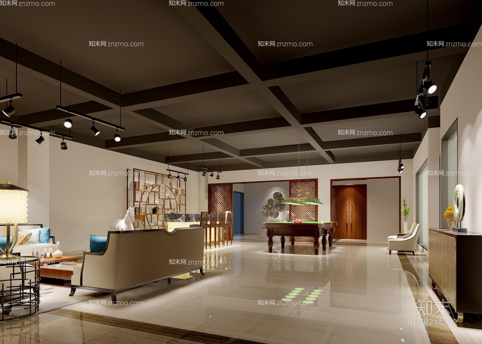 新中式铁艺吊灯3D模型下载【ID:50214882】