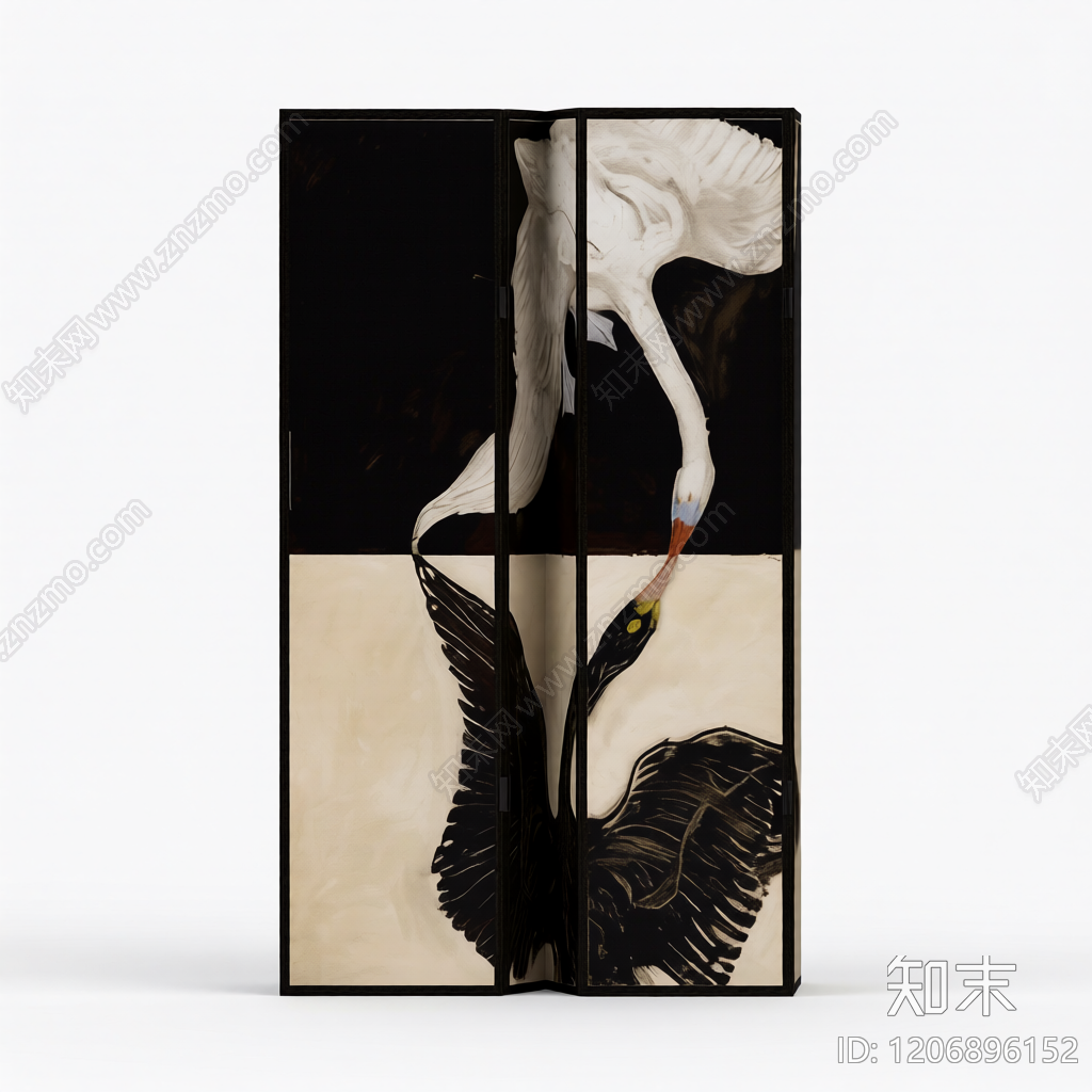 三联画屏风装饰3D模型下载【ID:1206896152】