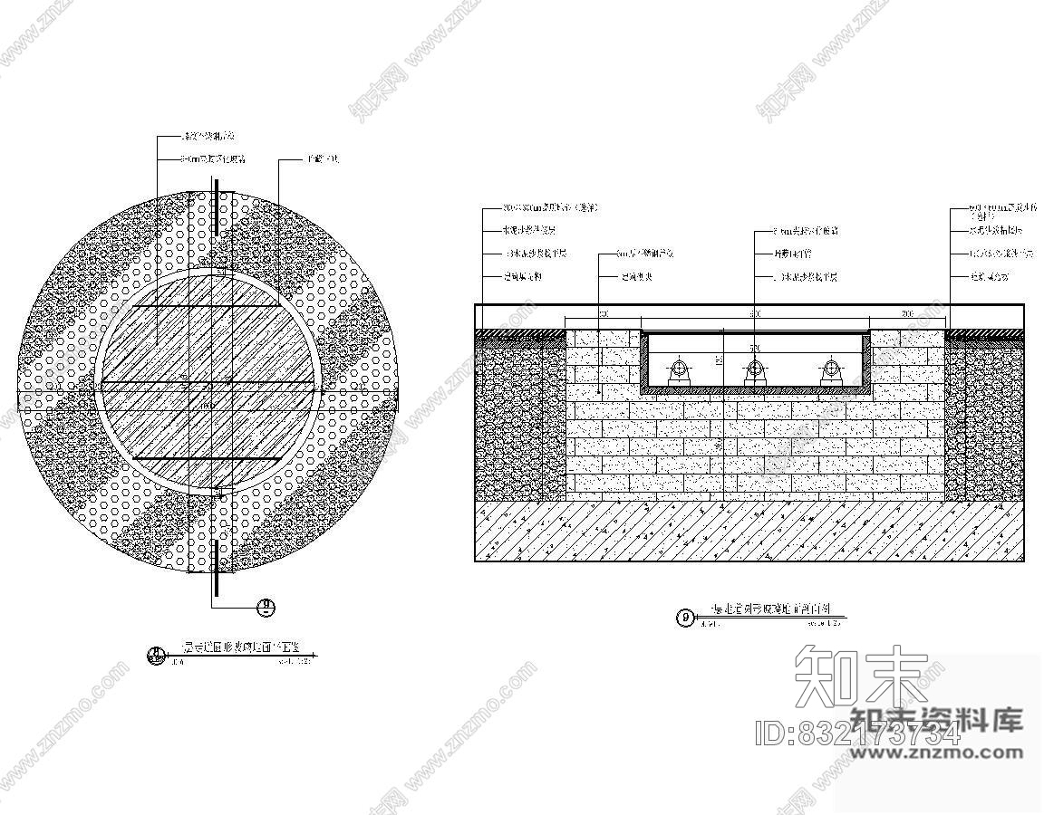 图块/节点圆形玻璃地面大样施工图下载【ID:832173734】