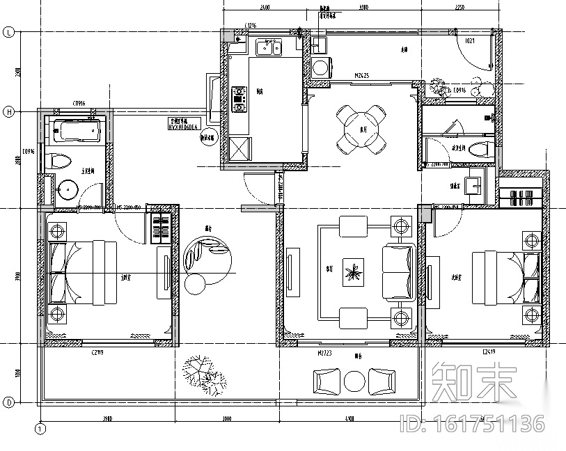 上海绿地启东项目洋房E户型住宅设计施工图(附效果图+软...施工图下载【ID:161751136】