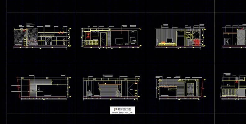 cad100多種客廳電視背景造型牆施工圖下載