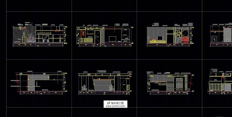 cad100多种客厅电视背景造型墙cad施工图下载【ID:66902816】